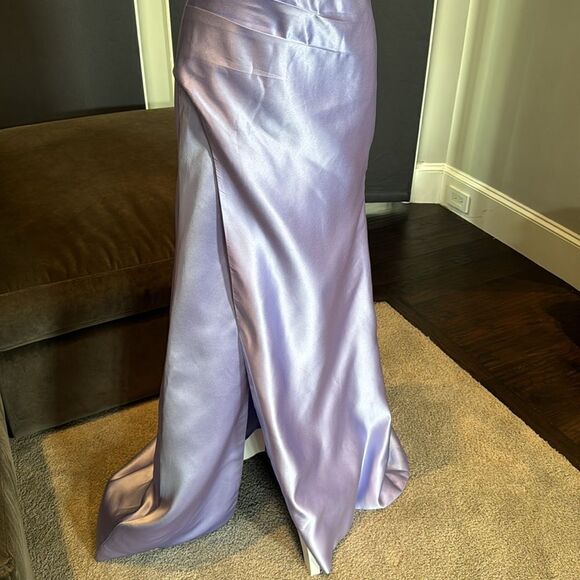 Women’s Purple Full Length Prom Party Dress Criss Cross Straps Leg Slit Size 4 - Picture 4 of 13